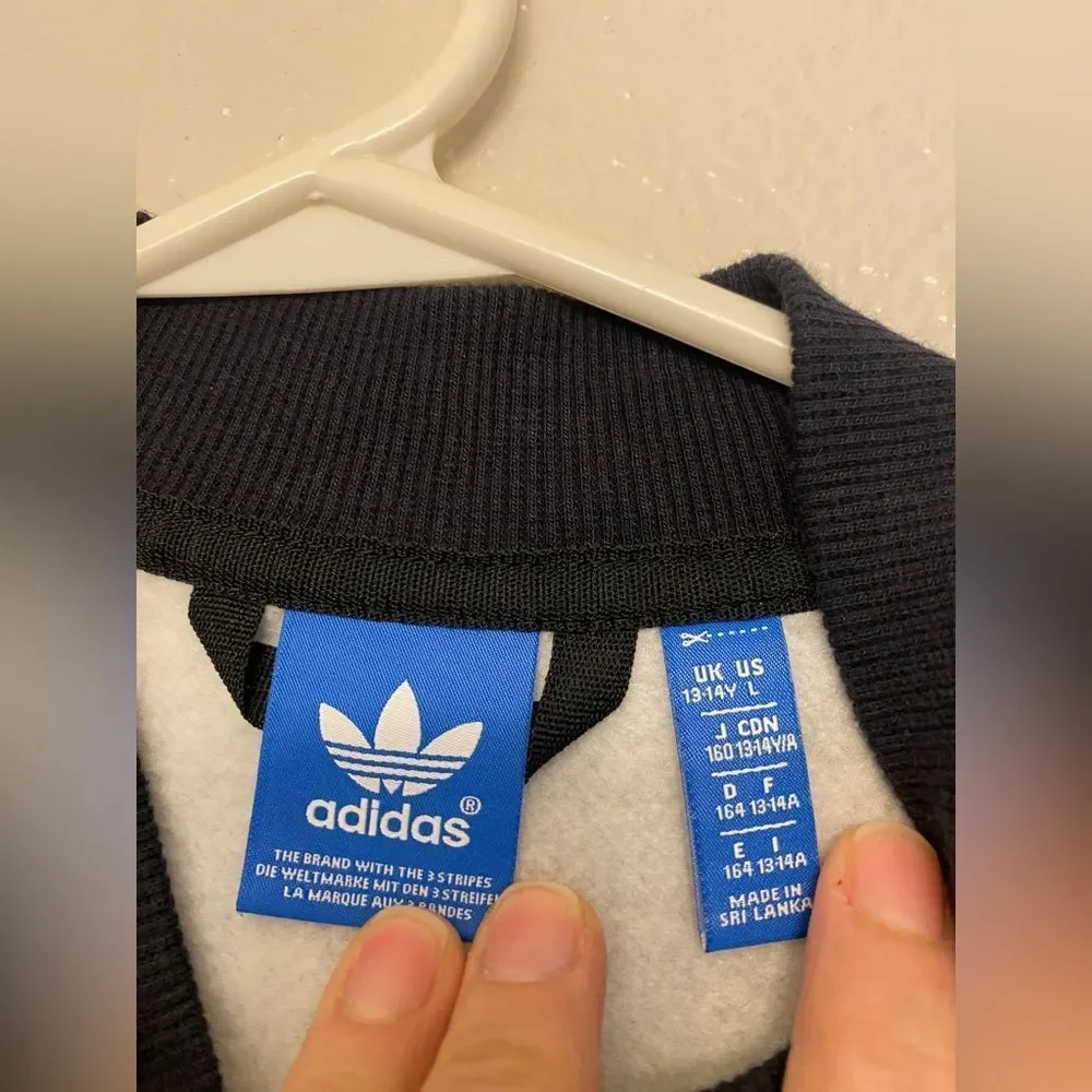 Adidas Originals varsity Letterman jacket grey black snap Trefoil logo L 13-14